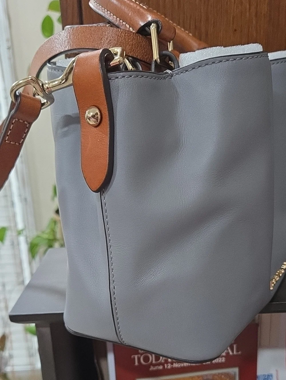 Dooney & Bourke Mini Breanna Gray Satchel with Brown Handles